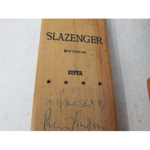 577 - Vintage Miniature Slazenger Cricket Bat Signed in Ink by The Middlesex Team together with a further ... 