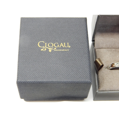 416 - CLOGAU Hallmarked Silver & Welsh Gold Ring, Size M in Original Fitted Case with Outer Box & COA