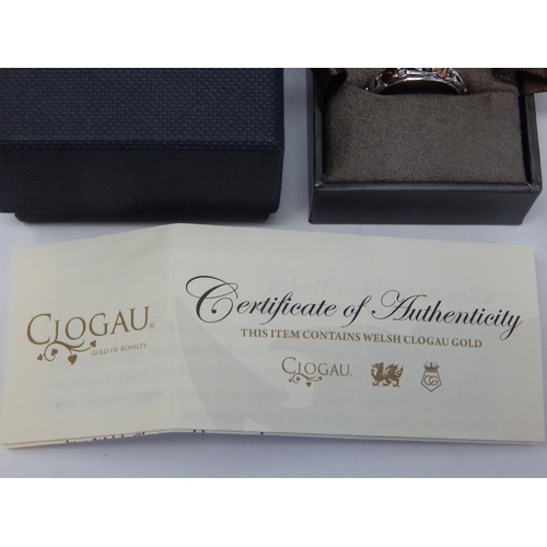 416 - CLOGAU Hallmarked Silver & Welsh Gold Ring, Size M in Original Fitted Case with Outer Box & COA