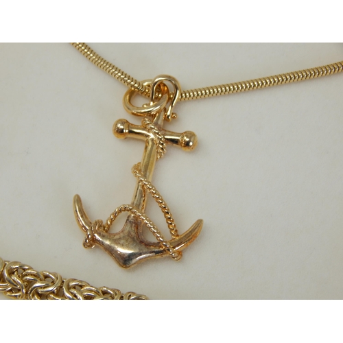 426 - A Sterling Silver & Gilded Anchor Pendant Necklace together with a Sterling Silver & Gilded Bracelet... 