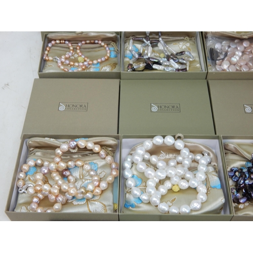 435 - 8 x Honora Freshwater Pearl Necklaces in original Silk Purses & Boxes