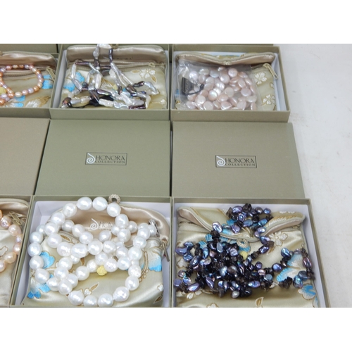 435 - 8 x Honora Freshwater Pearl Necklaces in original Silk Purses & Boxes