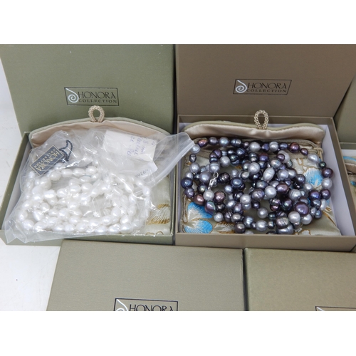 436 - 5 x Honora Freshwater Pearl Necklaces & 3 x Pearl Bracelets in original Silk Purses & Boxes