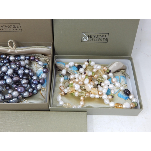 436 - 5 x Honora Freshwater Pearl Necklaces & 3 x Pearl Bracelets in original Silk Purses & Boxes