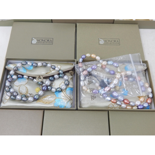 436 - 5 x Honora Freshwater Pearl Necklaces & 3 x Pearl Bracelets in original Silk Purses & Boxes