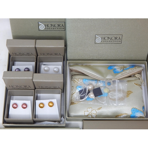 438 - 15 Pairs of Honora Freshwater Pearl Earrings in original Silk Purses & Boxes