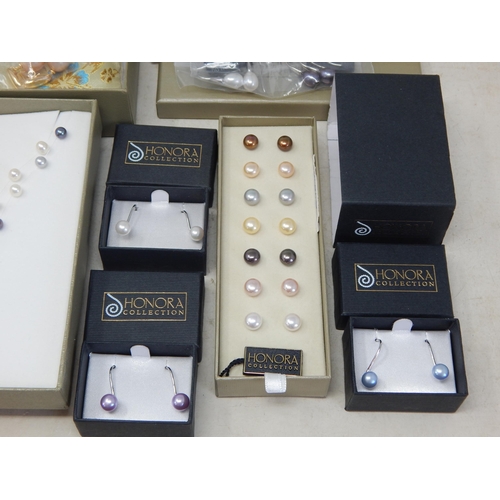 439 - 22 Pairs of Honora Freshwater Pearl Earrings in original Silk Purses & Boxes