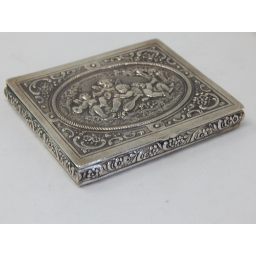 112 - An 800 Standard Silver Case with Gilded Interior: The cover with an embossed scene of putti playing ... 