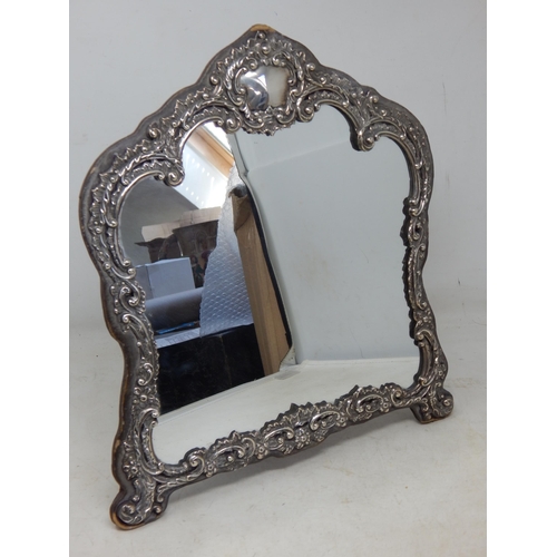 115 - A Large Edwardian Silver Fronted Easel Mirror with Rococo Decoration and vacant cartouche: Hallmarke... 