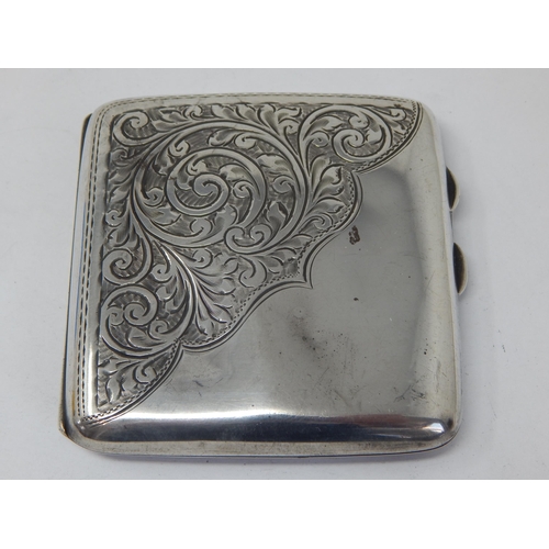 122 - Silver Cigarette Case Hallmarked Birmingham 1919 by Frederick Field: Measuring 8.5cm x 8cm: Weight 9... 