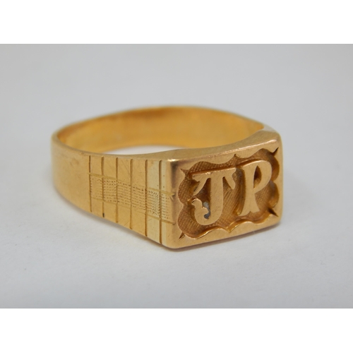 249 - 22ct Gold (Tested) Ring Stamped 22k with Initials J.P: Size Q: Weight 7.87g