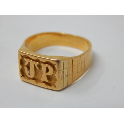 249 - 22ct Gold (Tested) Ring Stamped 22k with Initials J.P: Size Q: Weight 7.87g