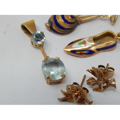 256 - Group of 9ct Gold Items Including Charms, Earrings & Pendant: Gross weight 8.16g