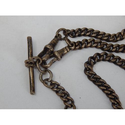 131 - Hallmarked Silver Albert Chain with T-Bar , Twin Clips & Attached Silver Fob together with two furth... 