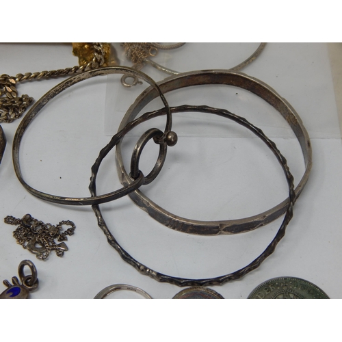 263 - A Quantity of Sterling Silver Jewellery Including Bangles, Bracelets, Magnifying Glass, Filigree Mir... 