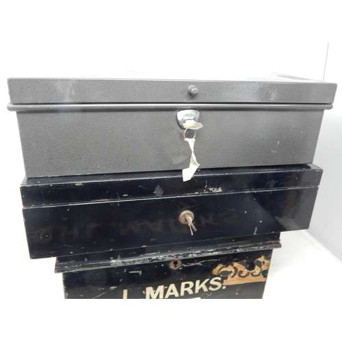 578 - Quantity of Metal Deed Boxes, Two with Keys & one Locked (4)