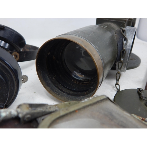 617 - WWII Telescope Bearing No 8 Mk 1 1944 together with a morse code unit, earphones & goggles