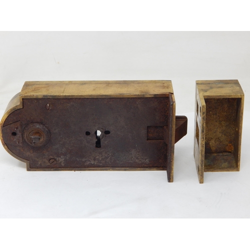 580 - 19th Century Maritime Brass Door Lock & Plate from a dismantled ship. The lock with hatched fretwork... 