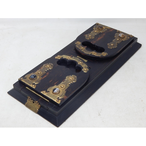 583 - Victorian Gothic Coromandel Self Closing Book Slide with brass riveted strap work set with polished ... 