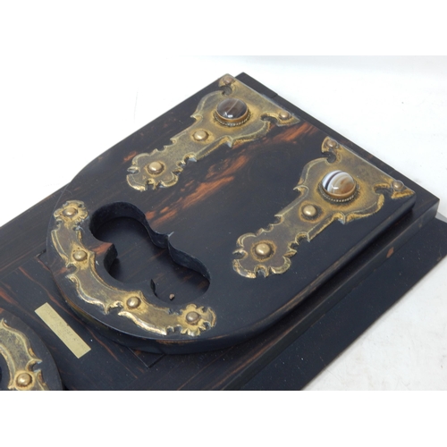 583 - Victorian Gothic Coromandel Self Closing Book Slide with brass riveted strap work set with polished ... 