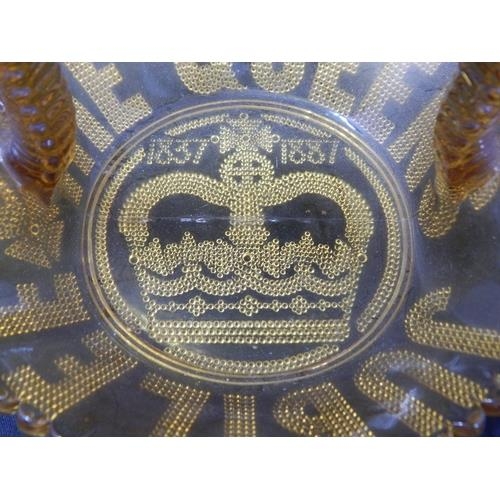 585 - Queen Victoria Commemorative Amber Glass Basket 1837-1887 together with a George VI 1937 Commemorati... 