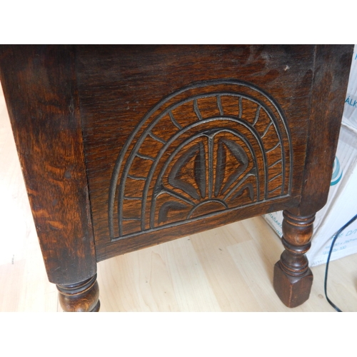 588 - Small Oak Coffer with Carved Decoration depicting mythical creatures to the front panel & carved sid... 