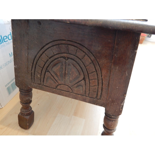 588 - Small Oak Coffer with Carved Decoration depicting mythical creatures to the front panel & carved sid... 