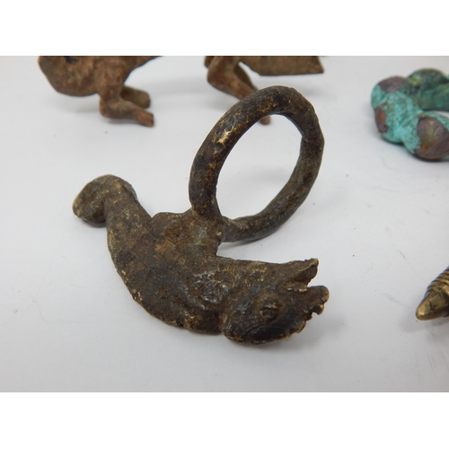 625 - Benin Bronze Animal Figures (3) & Rings (4), West Africa