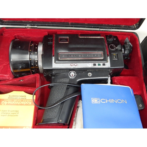 631 - Chinon 310 Super 8 Movie Camera together with a Chinon Dart Super 8. Both cased with some accessorie... 