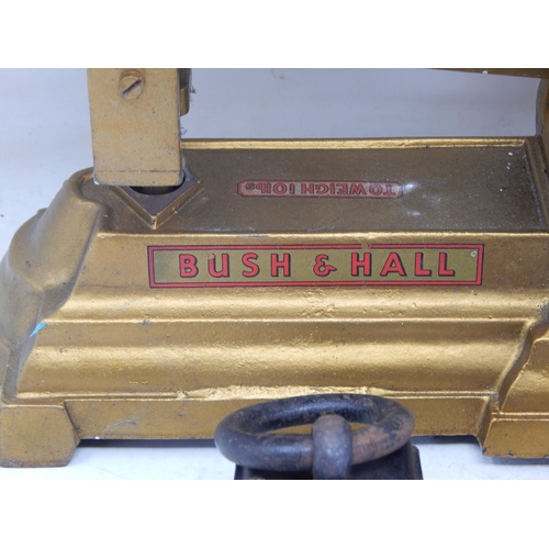 632 - A Good Set of Bush & Hall Scales with Brass Pan & Set of Weights 8lb - 1/2lb