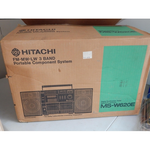 634 - Brand New Hitachi FM-MW-LW 3 Band Portable Component System with Twin Tape & Removeable Stereo Speak... 