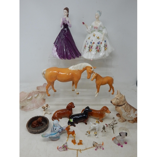 637 - A Group of Ceramics Including Beswick Horse & Foal, Beswick Dogs, Wade, Royal Doulton, Coalport etc