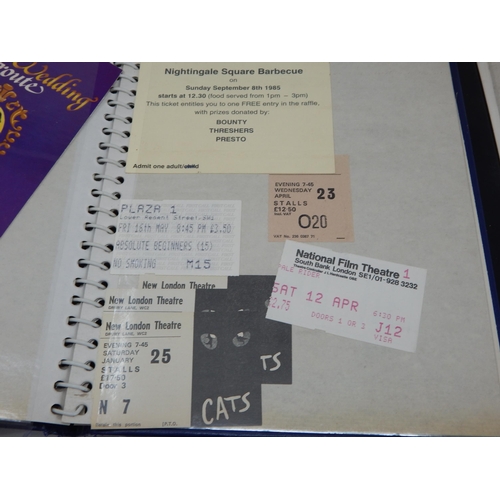 638 - Two Albums containing an assortment of 1970's / 80's items including theatre tickets & concert ticke... 