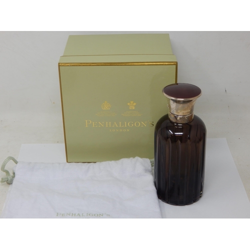 136 - Penhaligon's London: Large Silver Mounted Cut Glass Perfume Bottle with Inner Stopper: Hallmarked Bi... 