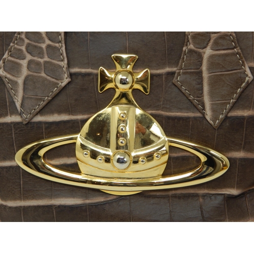 155 - VIVIENNE WESTWOOD, LONDON: Leather Handbag with Gold Coloured Orb to Front, Twin Handled with Zipped... 