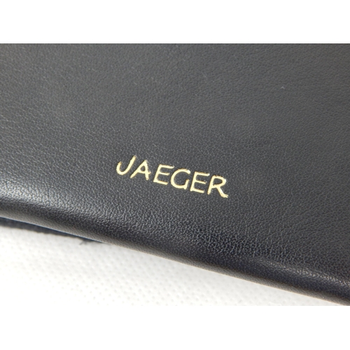 158 - JAEGER: Black Leather Flat Fold Over Bag with Gold Tone Clasp Revealing Inner Pocket in Original Dus... 