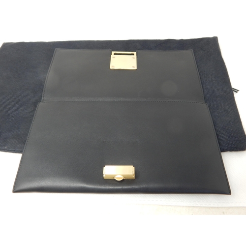 158 - JAEGER: Black Leather Flat Fold Over Bag with Gold Tone Clasp Revealing Inner Pocket in Original Dus... 