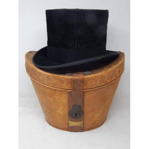 641 - Ellwood & Son, London Silk Top Hat in Original Tan Leather Hat Box