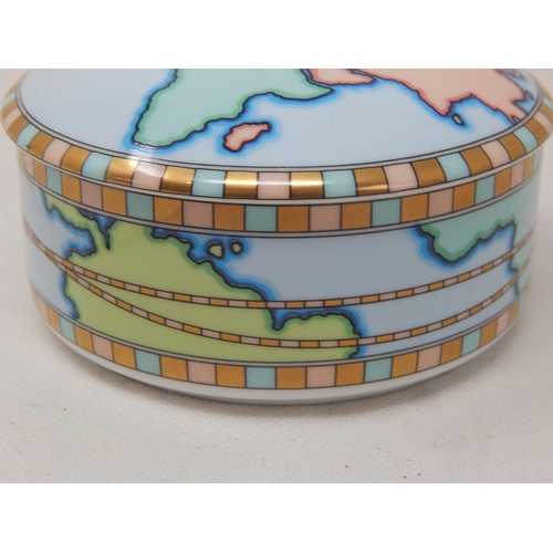 642 - TIFFANY & CO, Circular Lidded Pot Depicting Countries of the world: Measures 9.8cm diameter