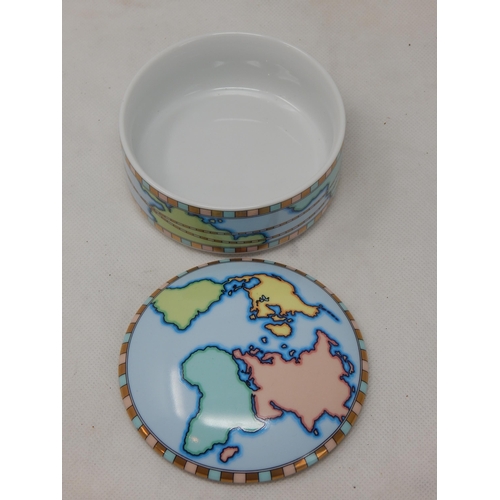 642 - TIFFANY & CO, Circular Lidded Pot Depicting Countries of the world: Measures 9.8cm diameter