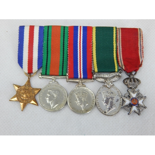 599 - Set of WWII Medals Awarded to: LT A.E PADLEY-SMITH R.A.O.C with Miniatures together with two unrelat... 