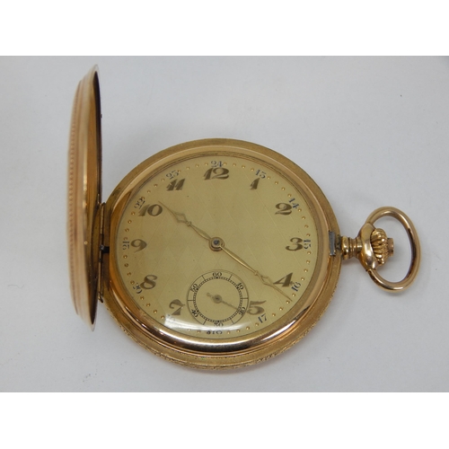 145 - Art Deco Gold Plated Full Hunter Pocket Watch with Subsidiary Seconds Dial.