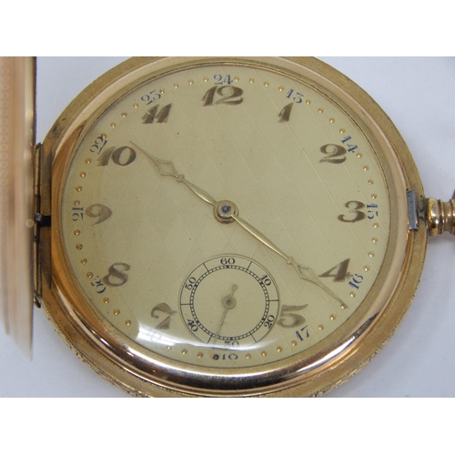 145 - Art Deco Gold Plated Full Hunter Pocket Watch with Subsidiary Seconds Dial.