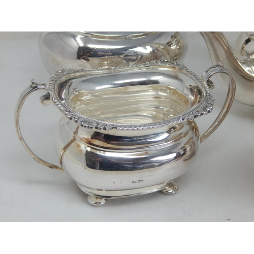 147 - A Good Quality Silver Plated Four Piece Tea Set with Gadrooned Rims: Comprising Teapot, Hot Water Po... 