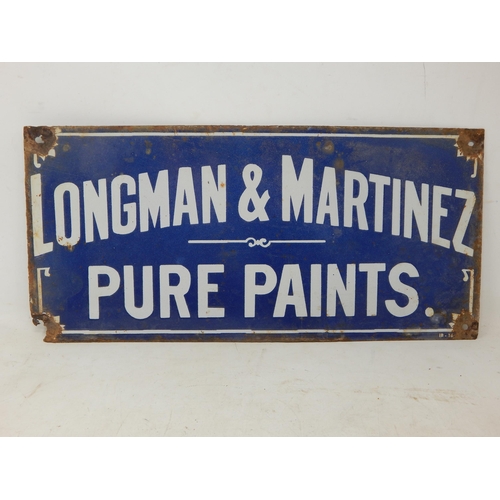 91 - Longman & Martinez Pure Paints Steel & Enamel Sign: Measuring 43cm x 20.5cm