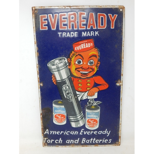 95 - Eveready Batteries U.S.A Steel & Enamel Sign: Measuring 43cm x 25.5cm