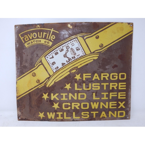 78 - Favourite Watch Co Steel & Enamel Sign: Measuring 45.8cm x 38cm