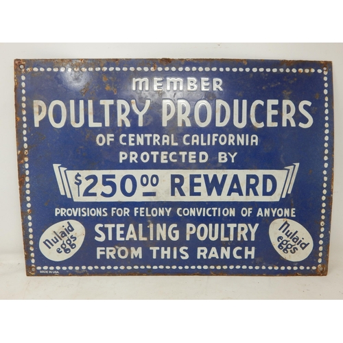 79 - Poultry Producers of Central California Steel & Enamel Sign: Measuring 51cm x 35.5cm