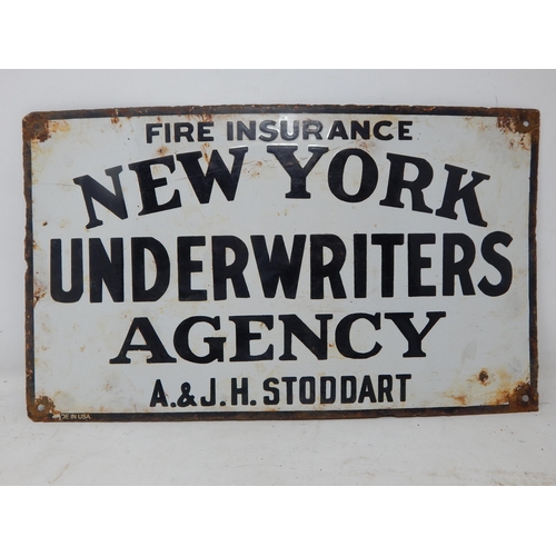 81 - Fire Insurance, New York Underwriters Agency A.&J.H.Stoddart Steel & Enamel Sign: Measuring 43cm x 2... 