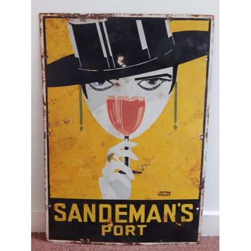 76 - Sandeman's Port Steel & Enamel Sign: Measuring 58cm x 40.5cm